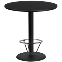 Flash Furniture XU-RD-42-BLKTB-TR24B-4CFR-GG 42'' Round Black Laminate Table Top with 24'' Round Bar Height Table Base and Foot Ring 